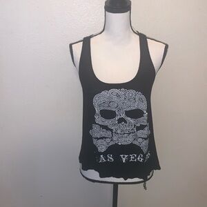 Banana Expressions Las Vegas Black Skull Punk racerback crop tank top